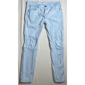 Trillnation Mens Straight Jeans Zip Moto Extra Stitching 34X32 Light blue Street
